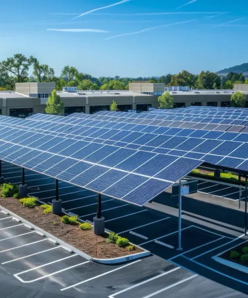 Grand parking couvert d'ombrières photovoltaïques